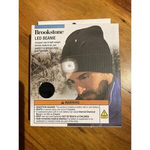 NEW IN BOX Brookstone LED Beanie Black Hat with Headlamp 3 Mode Lights CAMPING